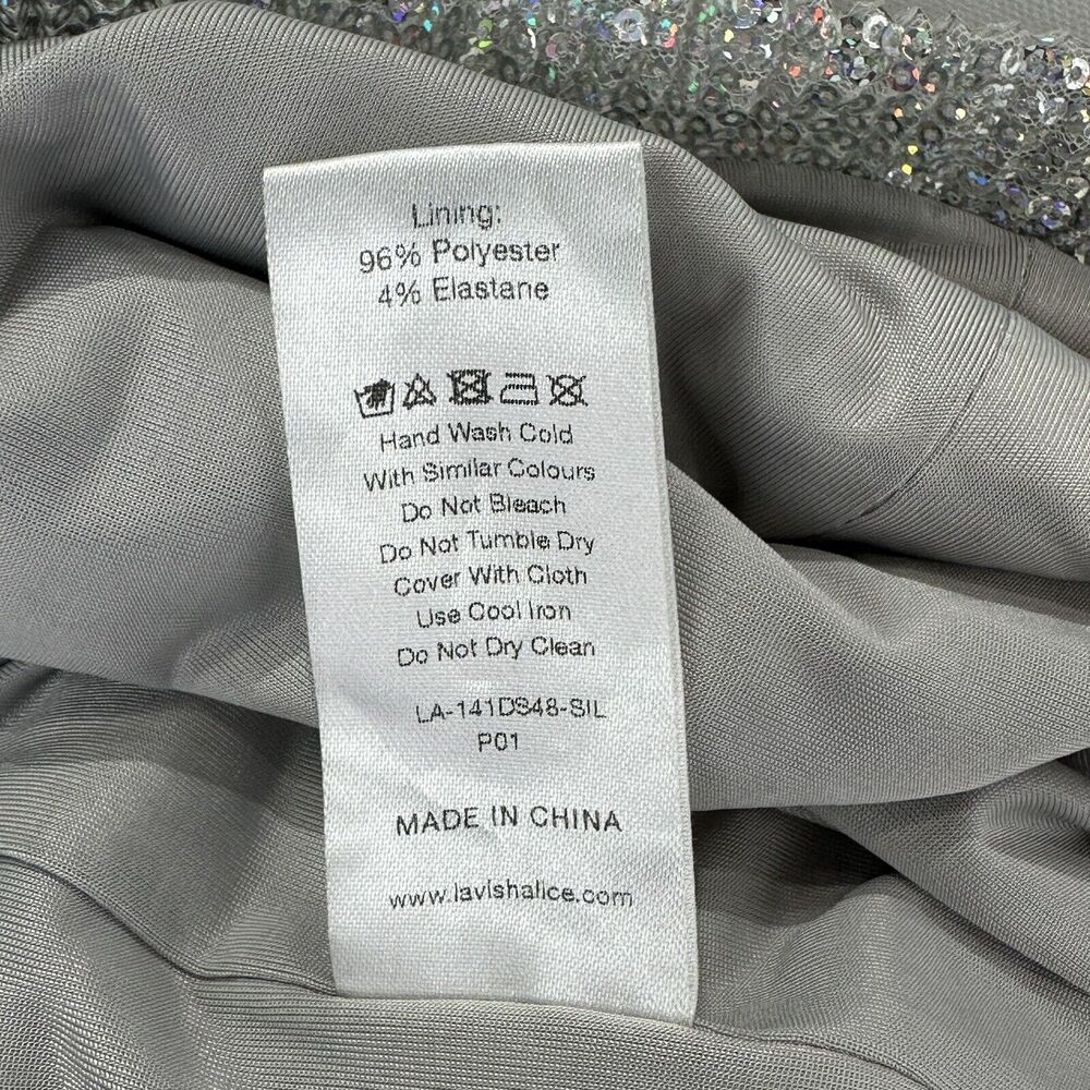 Lavish Alice Sequin One Sleeve Silver Iridescent Holo Cocktail mini Dress Size 4 - Picture 6 of 9
